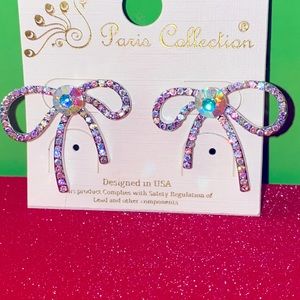 🎄2/$15🎁3/$20 Crystal Rhinestone Aurora Boreal Bow Earrings NWT